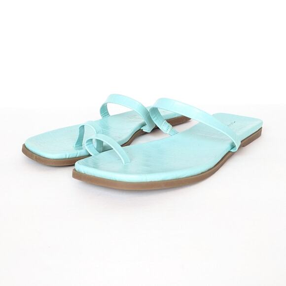 14th & Union Womens Shoes Cece Light Blue Croco Flat Sandals Size 7.5 - Picture 1 of 9
